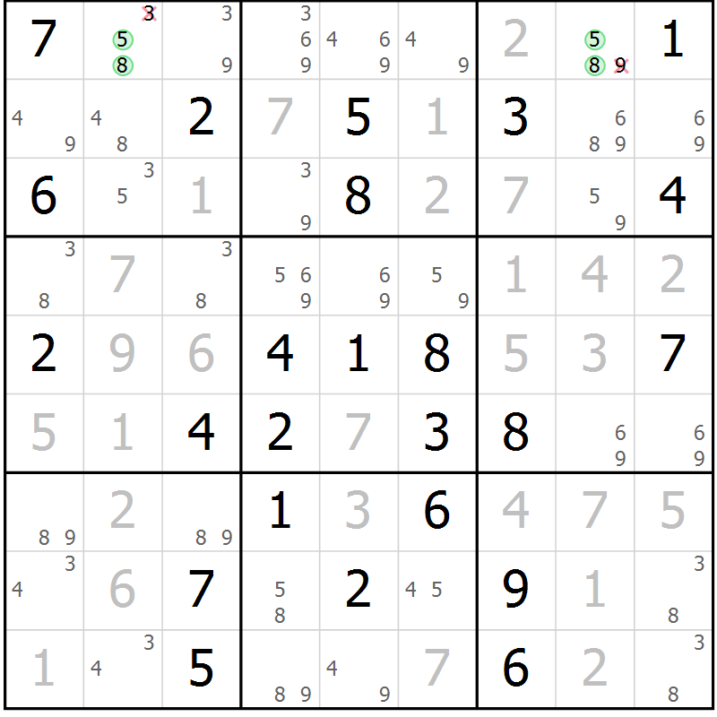 Position des candidats pour la solution de la Gr 64 page 66 du magazine de sudoku Expert n° 020