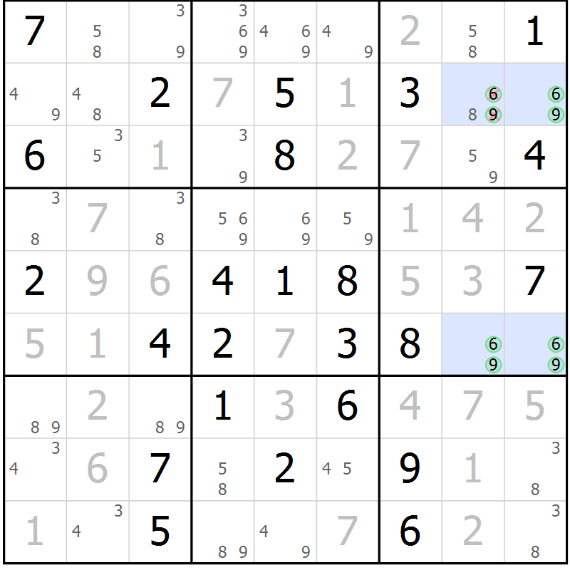 Position des candidats pour la solution de la Gr 64 page 66 du magazine de sudoku Expert n° 020