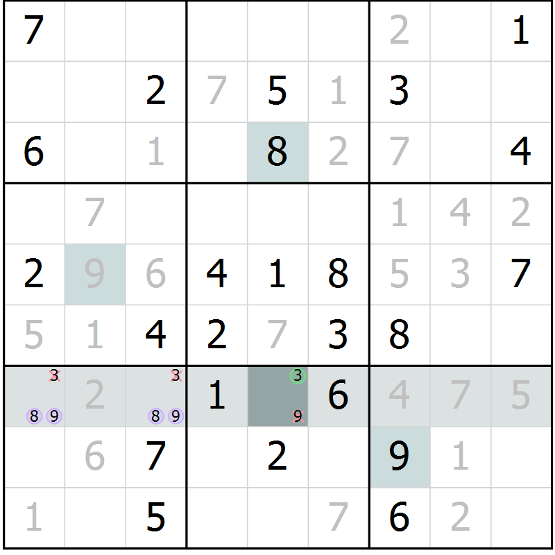 Position des candidats pour la solution de la Gr 64 page 66 du magazine de sudoku Expert n° 020