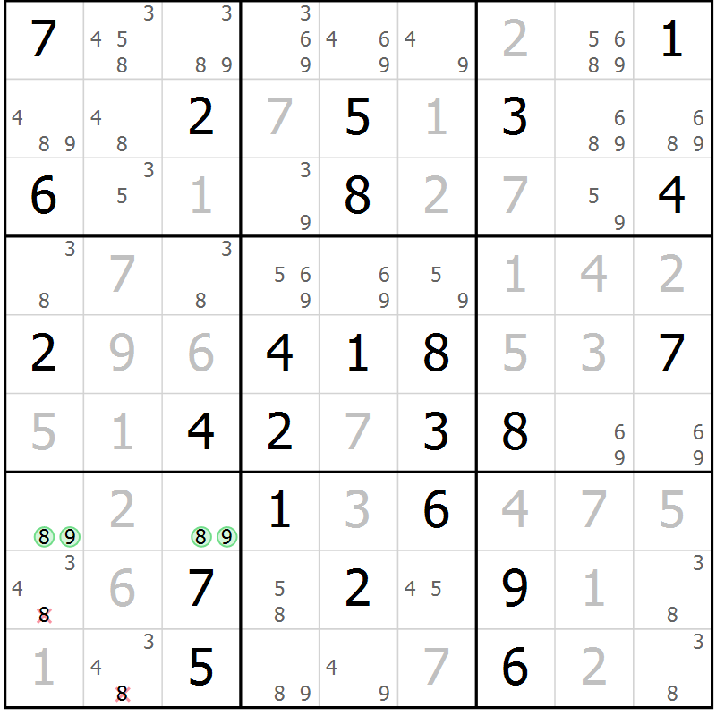 Position des candidats pour la solution de la Gr 64 page 66 du magazine de sudoku Expert n° 020