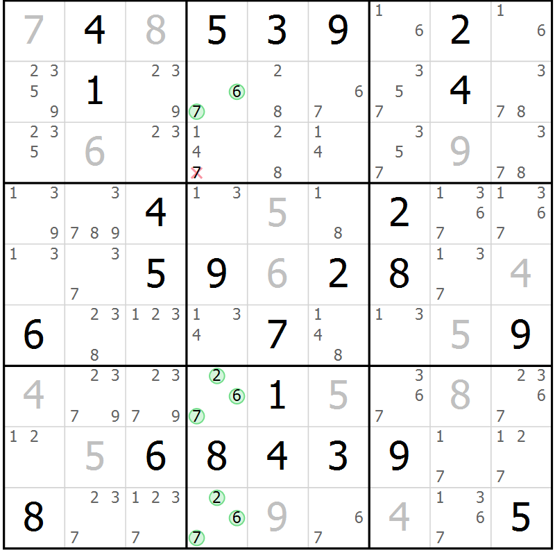 Position des candidats pour la solution de la Gr 65 page 67 du magazine de sudoku Expert n° 020