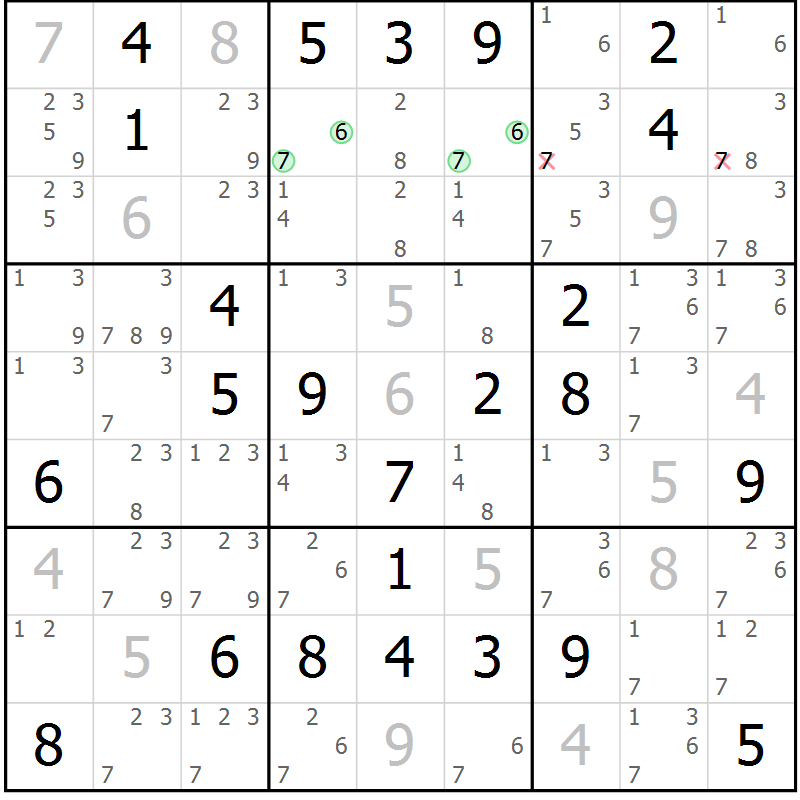 Position des candidats pour la solution de la Gr 65 page 67 du magazine de sudoku Expert n° 020