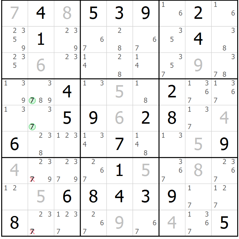 Position des candidats pour la solution de la Gr 65 page 67 du magazine de sudoku Expert n° 020