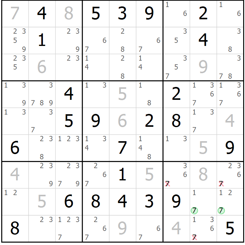 Position des candidats pour la solution de la Gr 65 page 67 du magazine de sudoku Expert n° 020
