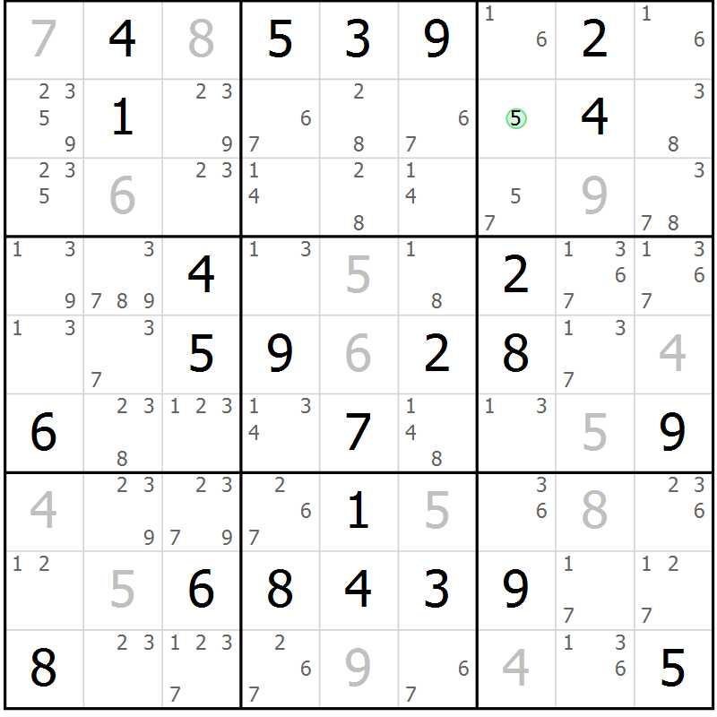 Position des candidats pour la solution de la Gr 65 page 67 du magazine de sudoku Expert n° 020