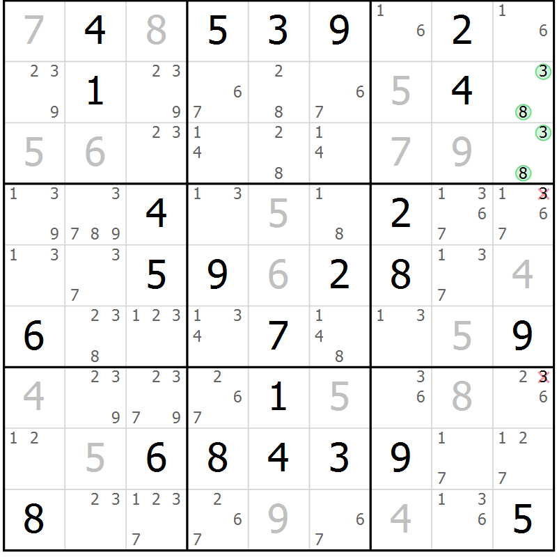 Position des candidats pour la solution de la Gr 65 page 67 du magazine de sudoku Expert n° 020