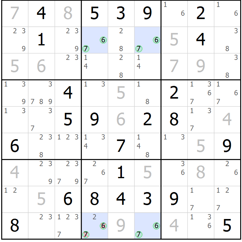 Position des candidats pour la solution de la Gr 65 page 67 du magazine de sudoku Expert n° 020