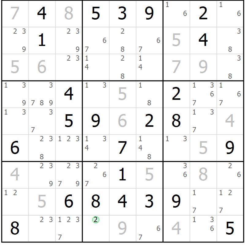 Position des candidats pour la solution de la Gr 65 page 67 du magazine de sudoku Expert n° 020