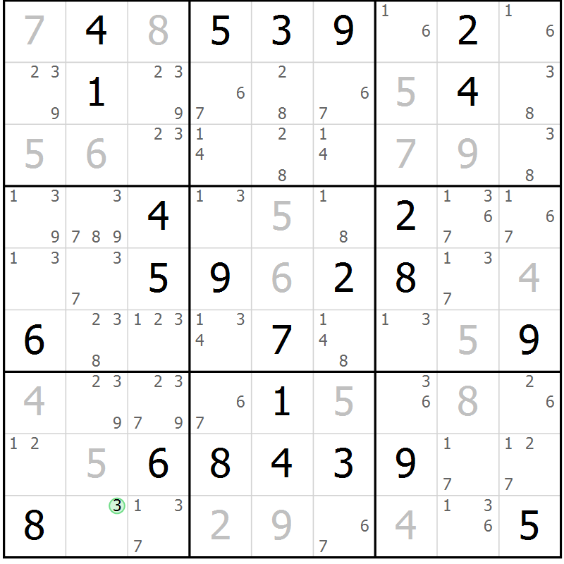 Position des candidats pour la solution de la Gr 65 page 67 du magazine de sudoku Expert n° 020