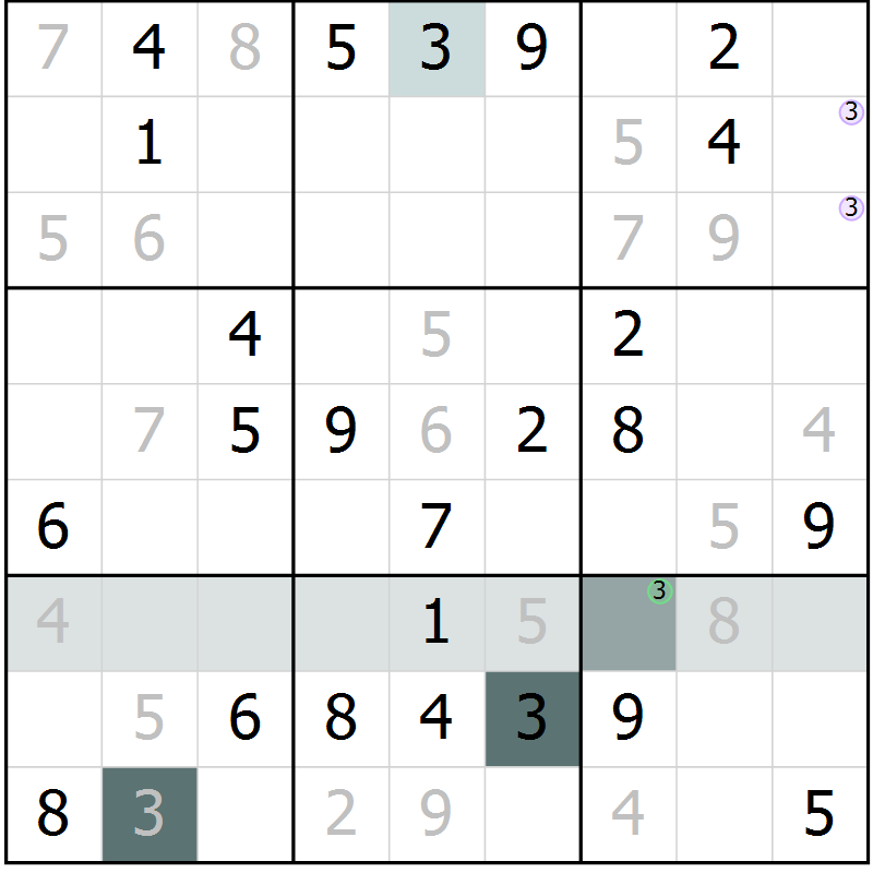 Position des candidats pour la solution de la Gr 65 page 67 du magazine de sudoku Expert n° 020