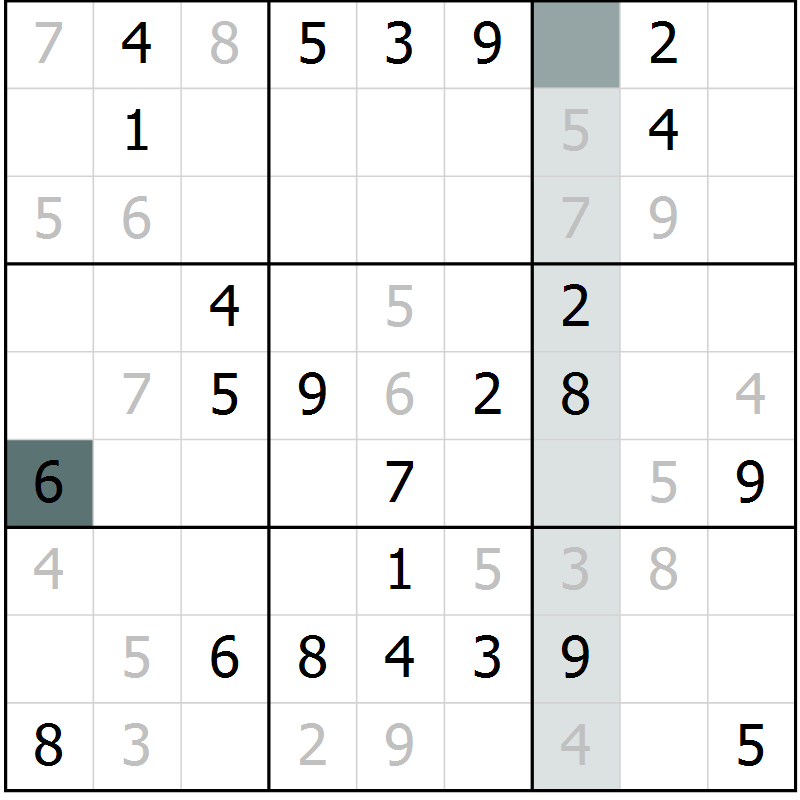 Position des candidats pour la solution de la Gr 65 page 67 du magazine de sudoku Expert n° 020