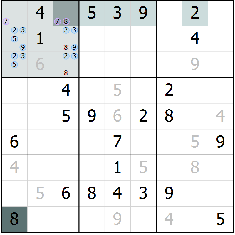 Position des candidats pour la solution de la Gr 65 page 67 du magazine de sudoku Expert n° 020