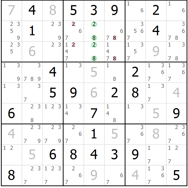 Position des candidats pour la solution de la Gr 65 page 67 du magazine de sudoku Expert n° 020