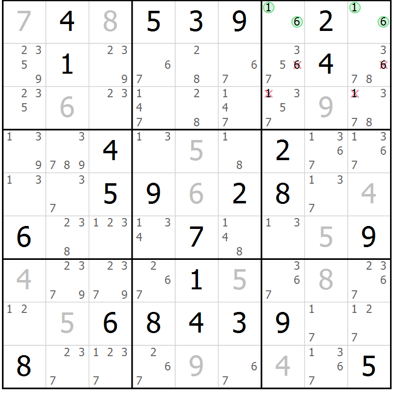 Position des candidats pour la solution de la Gr 65 page 67 du magazine de sudoku Expert n° 020
