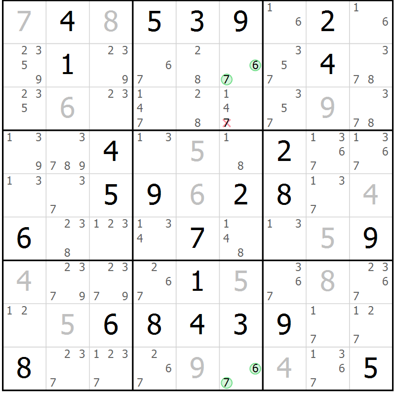 Position des candidats pour la solution de la Gr 65 page 67 du magazine de sudoku Expert n° 020