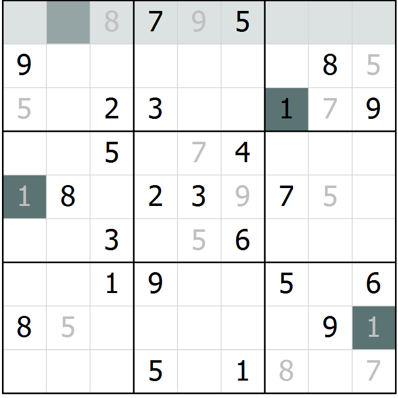 Position des candidats pour la solution de la Gr 67 page 69 du magazine de sudoku Expert n° 020