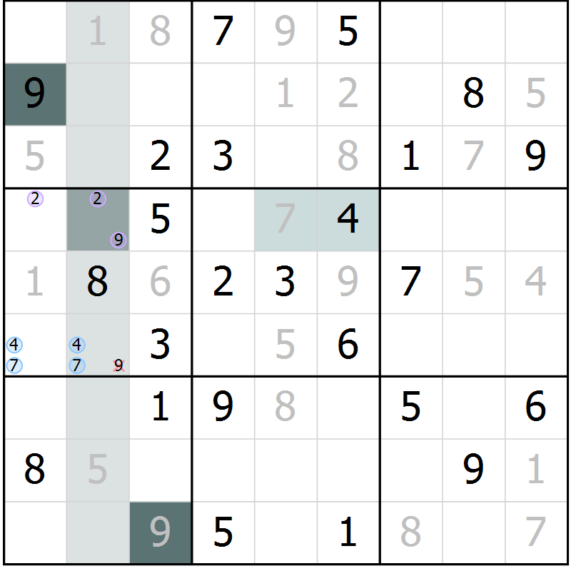 Position des candidats pour la solution de la Gr 67 page 69 du magazine de sudoku Expert n° 020