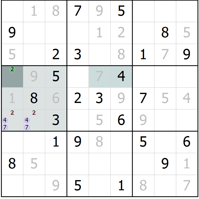 Position des candidats pour la solution de la Gr 67 page 69 du magazine de sudoku Expert n° 020