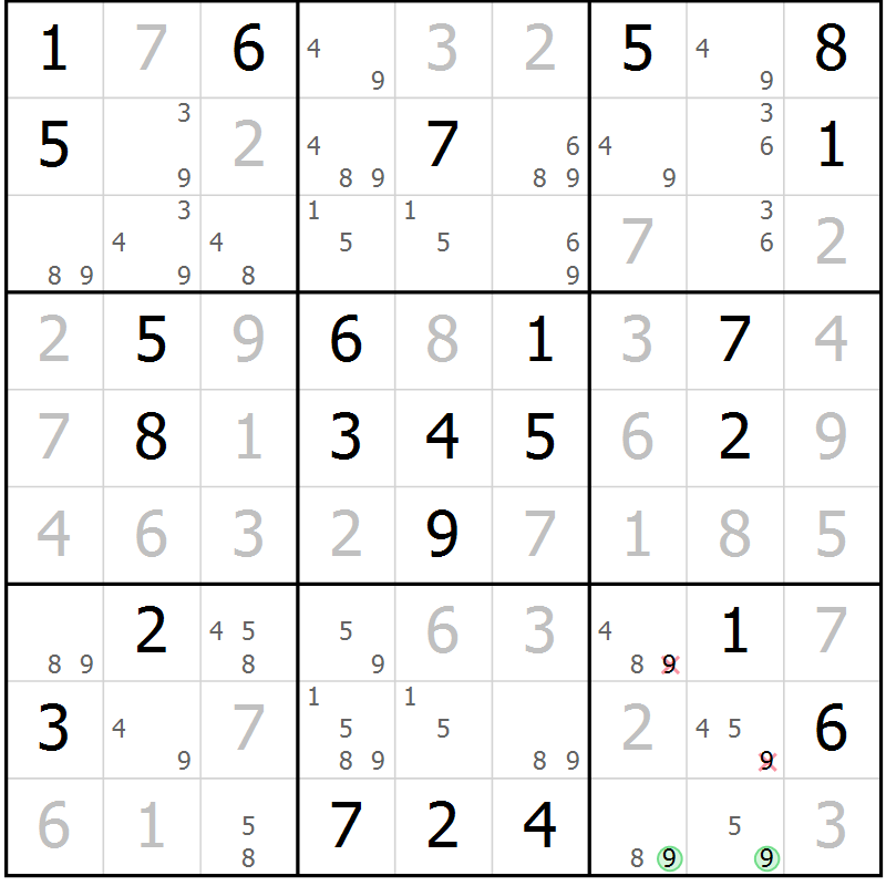 Position des candidats pour la solution de la Gr 69 page 71 du magazine de sudoku Expert n° 020