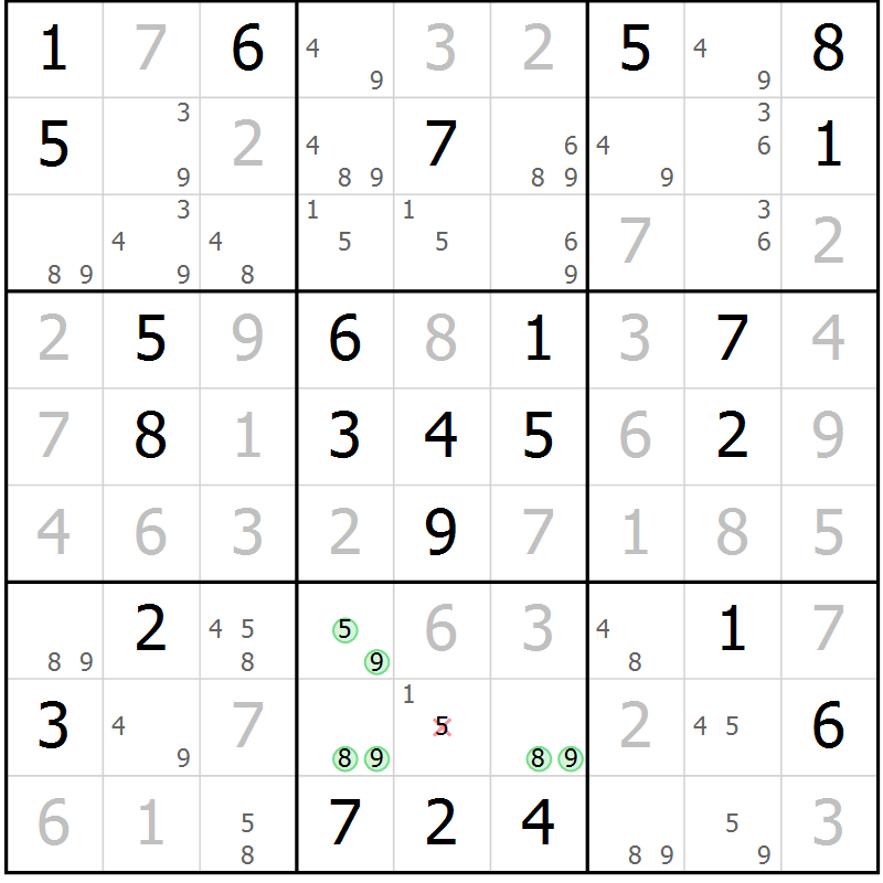 Position des candidats pour la solution de la Gr 69 page 71 du magazine de sudoku Expert n° 020