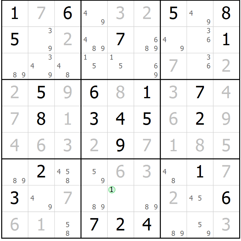 Position des candidats pour la solution de la Gr 69 page 71 du magazine de sudoku Expert n° 020