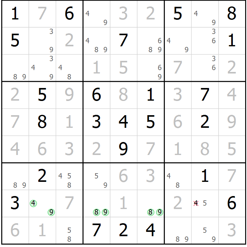 Position des candidats pour la solution de la Gr 69 page 71 du magazine de sudoku Expert n° 020
