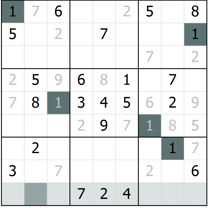 Position des candidats pour la solution de la Gr 69 page 71 du magazine de sudoku Expert n° 020
