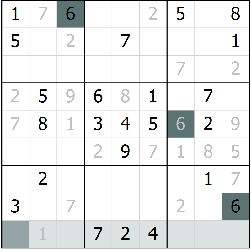 Position des candidats pour la solution de la Gr 69 page 71 du magazine de sudoku Expert n° 020