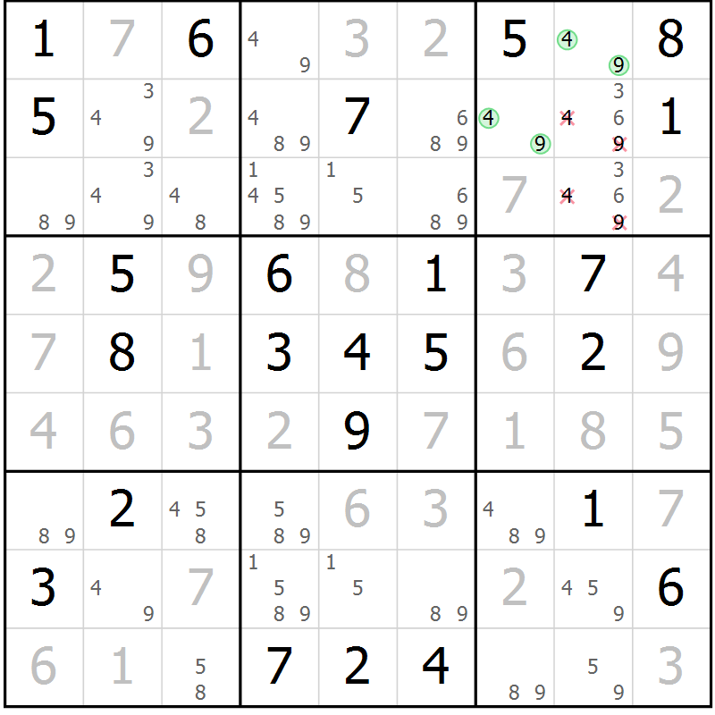Position des candidats pour la solution de la Gr 69 page 71 du magazine de sudoku Expert n° 020