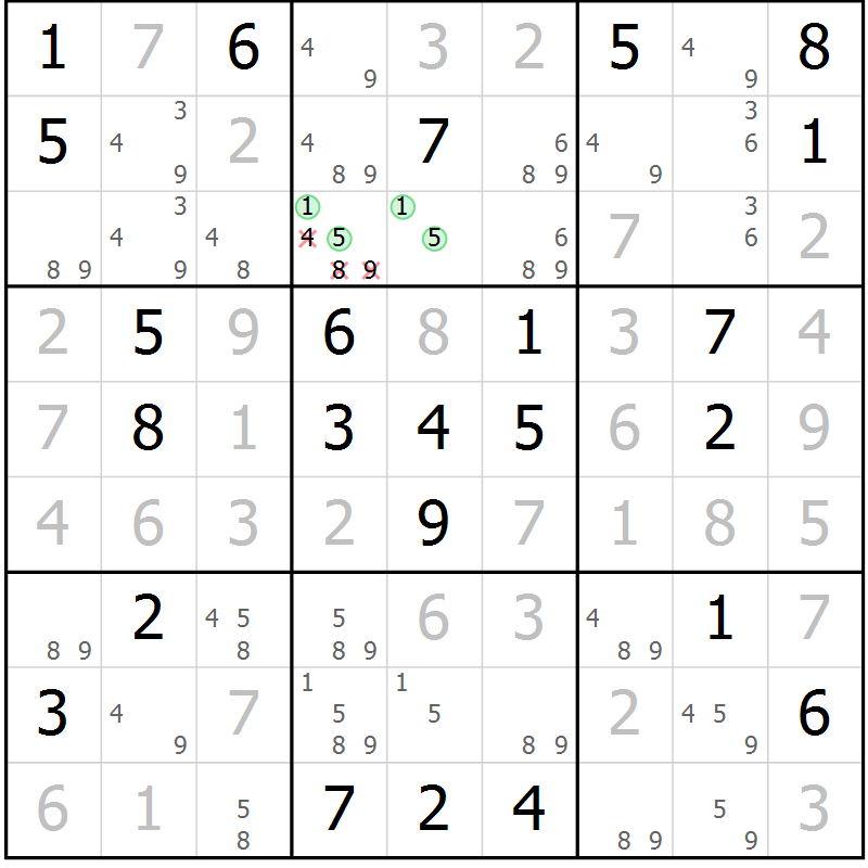 Position des candidats pour la solution de la Gr 69 page 71 du magazine de sudoku Expert n° 020