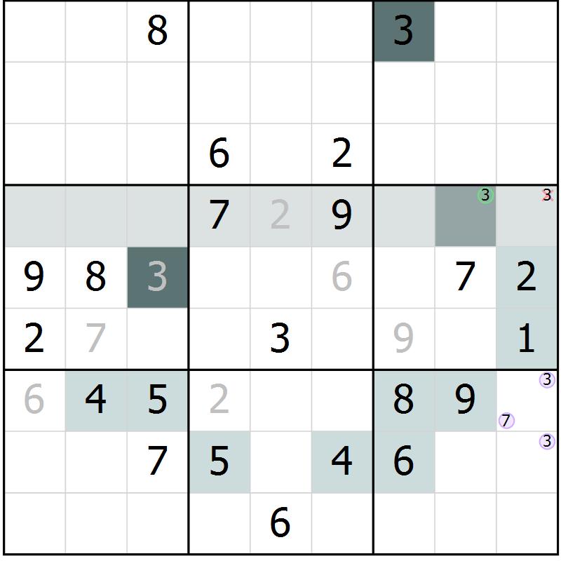 Position des candidats pour la solution de la Gr 7 page 9 du magazine de sudoku Expert n° 020