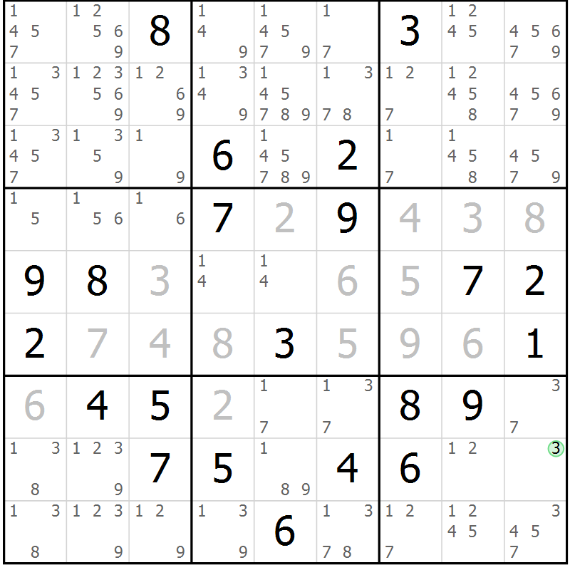 Position des candidats pour la solution de la Gr 7 page 9 du magazine de sudoku Expert n° 020