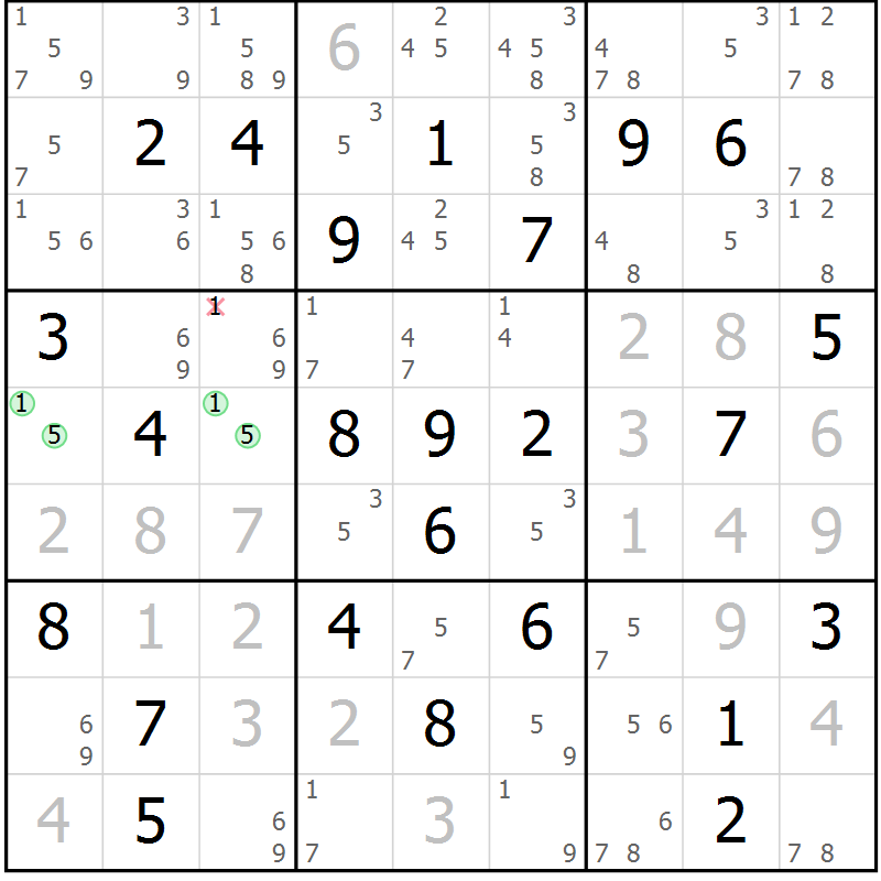 Position des candidats pour la solution de la Gr 70 page 72 du magazine de sudoku Expert n° 020