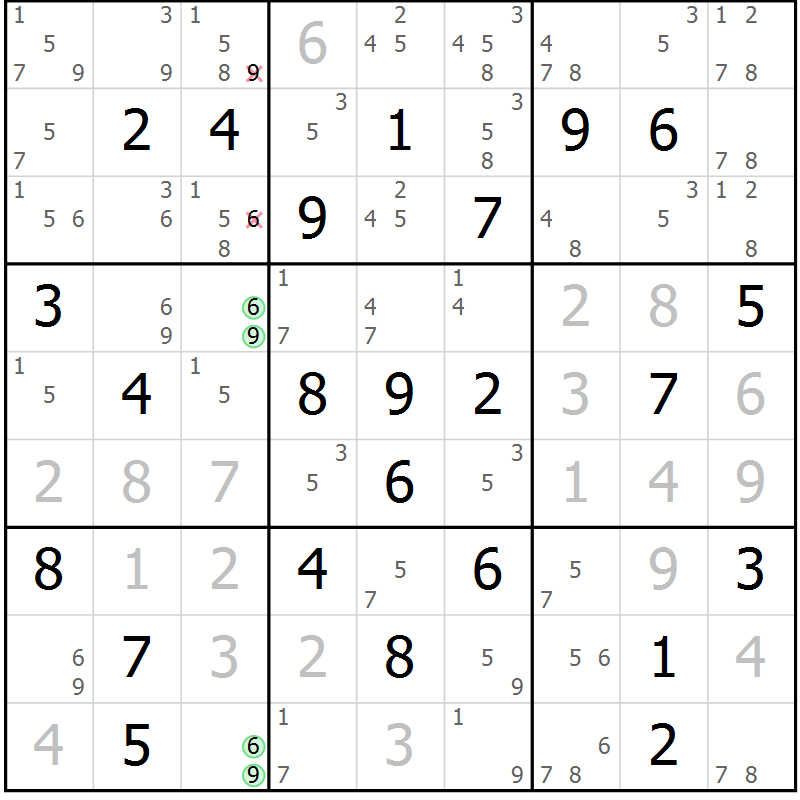 Position des candidats pour la solution de la Gr 70 page 72 du magazine de sudoku Expert n° 020
