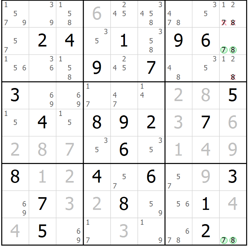 Position des candidats pour la solution de la Gr 70 page 72 du magazine de sudoku Expert n° 020