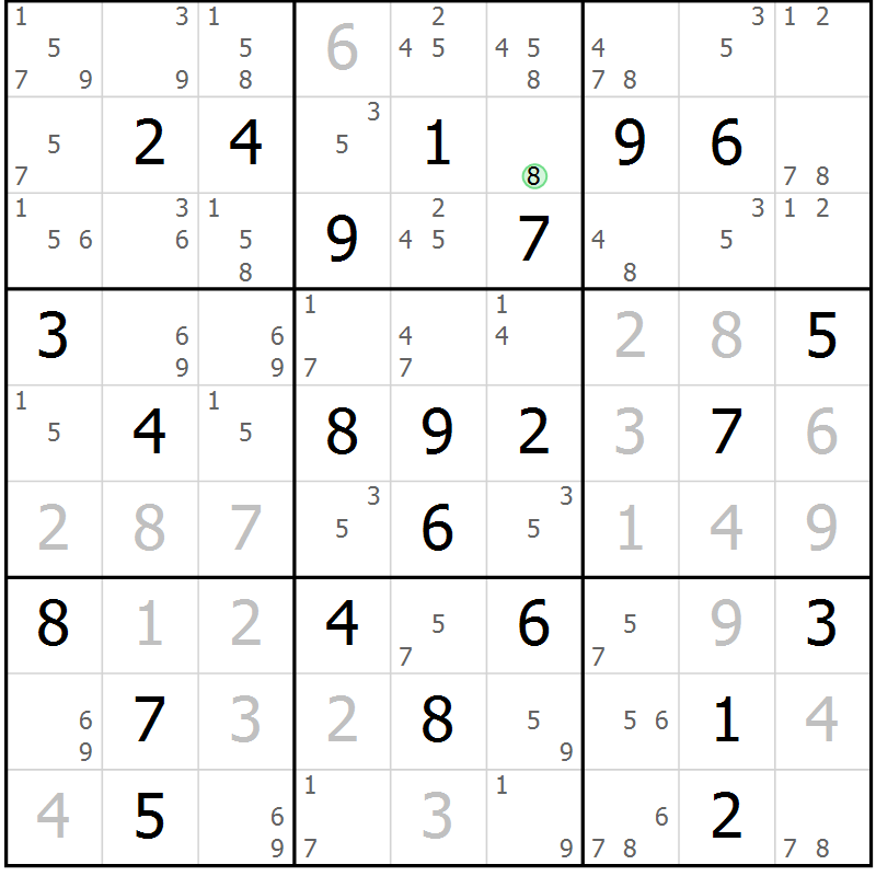 Position des candidats pour la solution de la Gr 70 page 72 du magazine de sudoku Expert n° 020