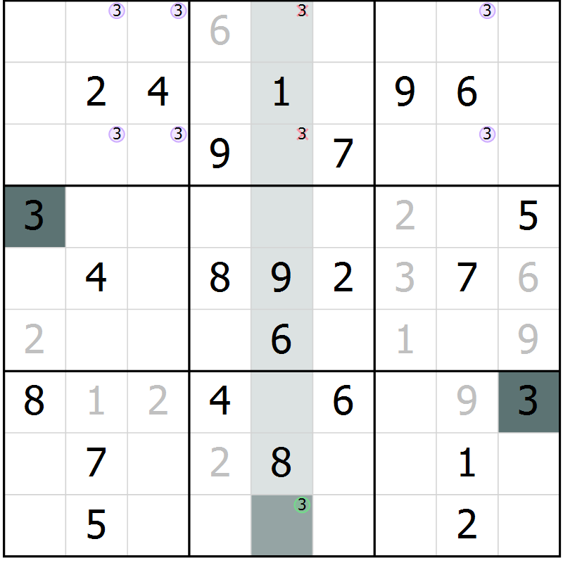 Position des candidats pour la solution de la Gr 70 page 72 du magazine de sudoku Expert n° 020