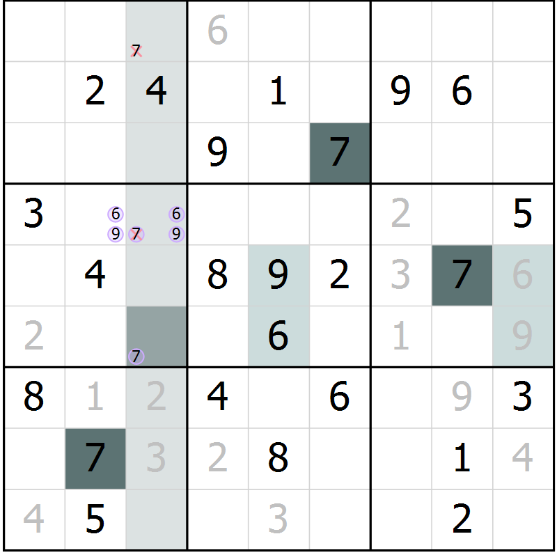 Position des candidats pour la solution de la Gr 70 page 72 du magazine de sudoku Expert n° 020