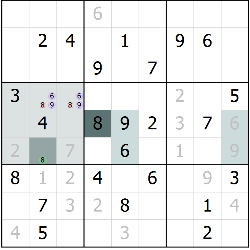 Position des candidats pour la solution de la Gr 70 page 72 du magazine de sudoku Expert n° 020