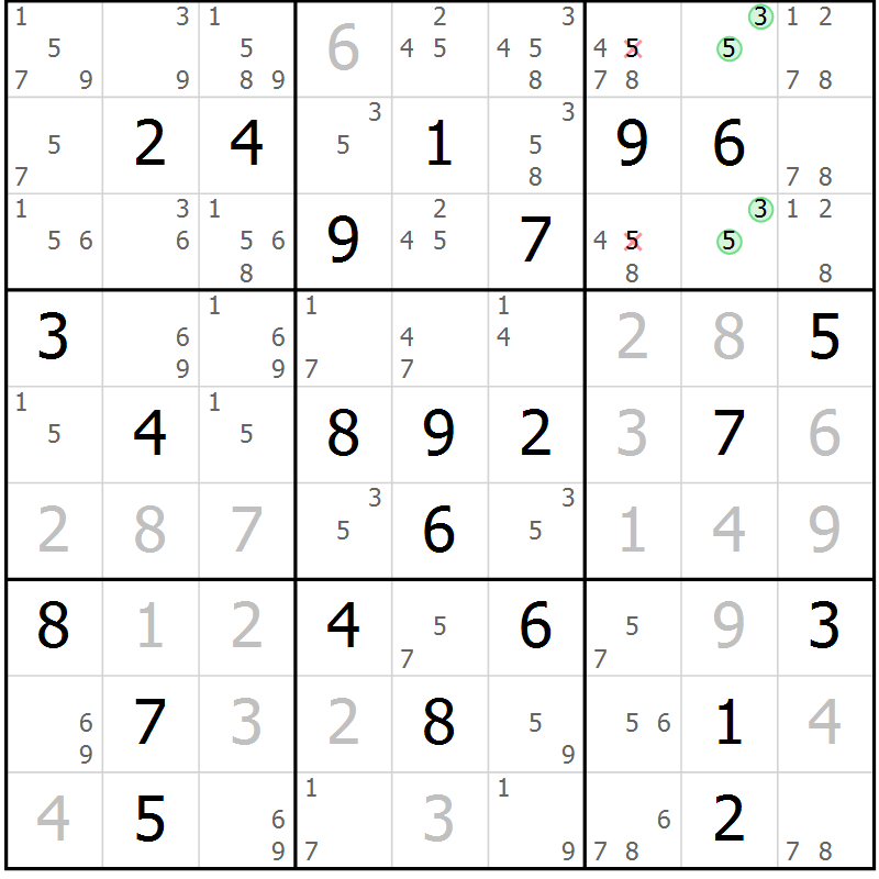 Position des candidats pour la solution de la Gr 70 page 72 du magazine de sudoku Expert n° 020