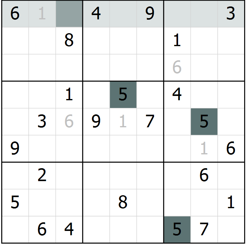 Position des candidats pour la solution de la Gr 71 page 73 du magazine de sudoku Expert n° 020