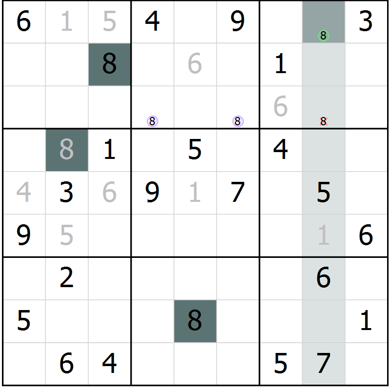Position des candidats pour la solution de la Gr 71 page 73 du magazine de sudoku Expert n° 020