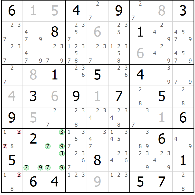 Position des candidats pour la solution de la Gr 71 page 73 du magazine de sudoku Expert n° 020