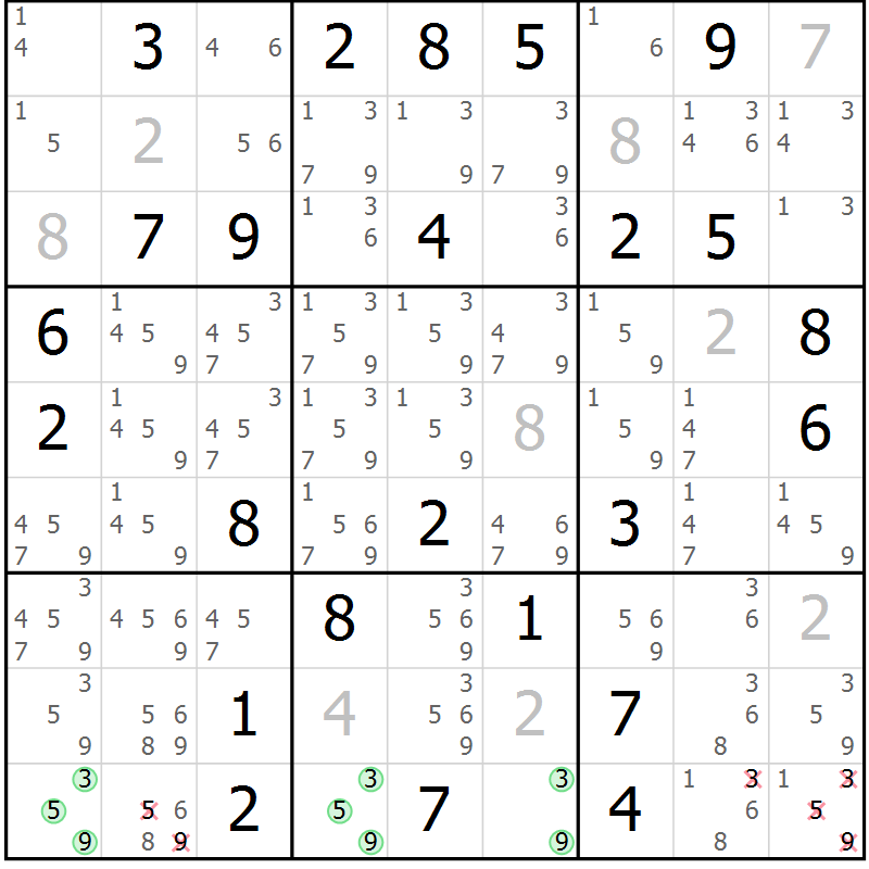 Position des candidats pour la solution de la Gr 72 page 74 du magazine de sudoku Expert n° 020