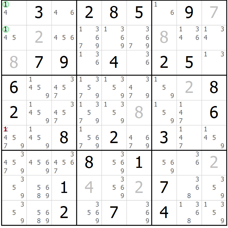 Position des candidats pour la solution de la Gr 72 page 74 du magazine de sudoku Expert n° 020