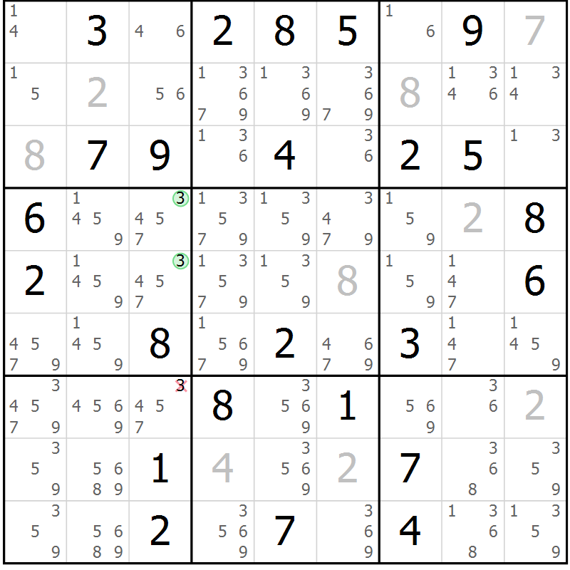 Position des candidats pour la solution de la Gr 72 page 74 du magazine de sudoku Expert n° 020