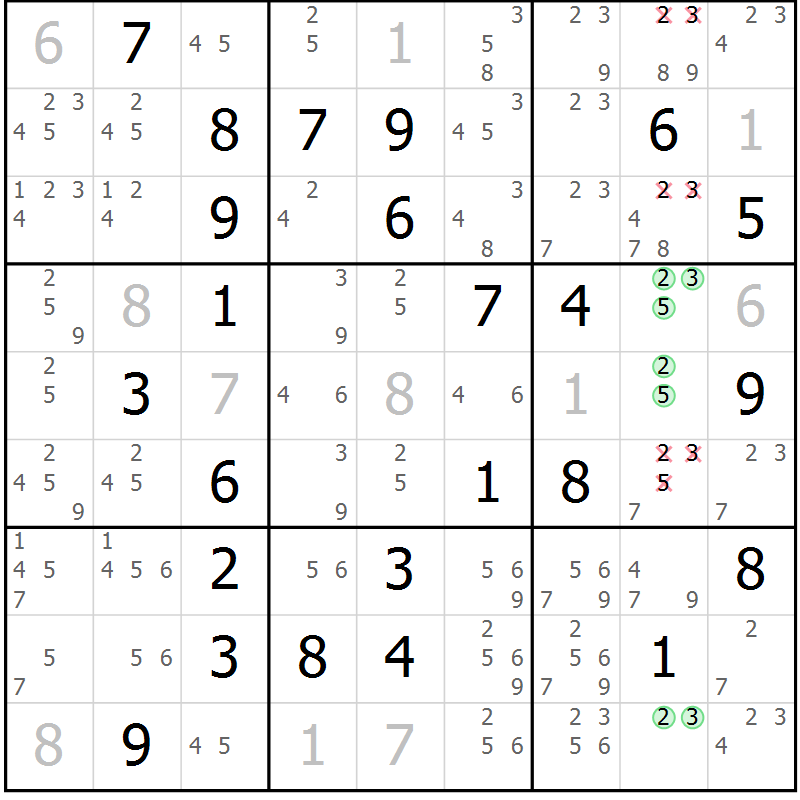 Position des candidats pour la solution de la Gr 73 page 75 du magazine de sudoku Expert n° 020