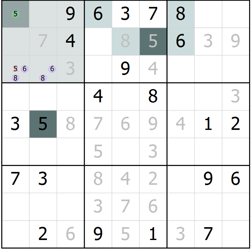 Position des candidats pour la solution de la Gr 8 page 10 du magazine de sudoku Expert n° 020