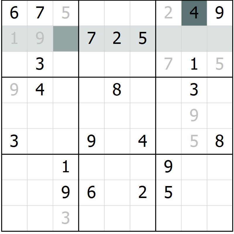 Position des candidats pour la solution de la Gr 9 page 11 du magazine de sudoku Expert n° 020