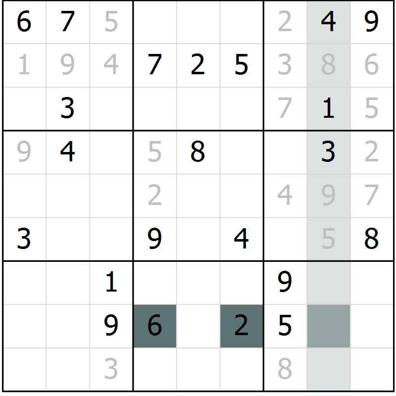 Position des candidats pour la solution de la Gr 9 page 11 du magazine de sudoku Expert n° 020